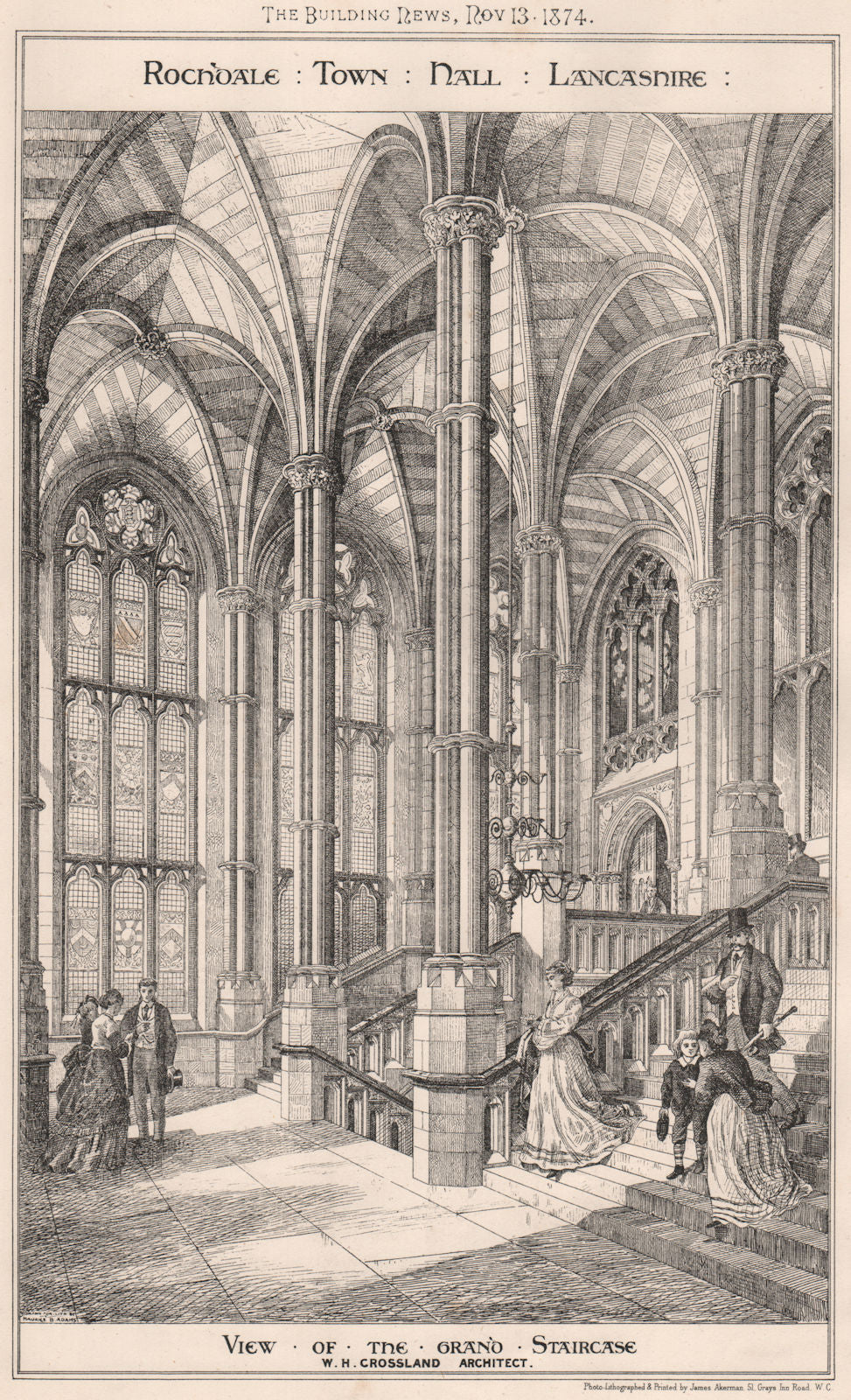 Rochdale Town Hall, Lancashire; grand staircase; W.H. Crossland Architect 1874